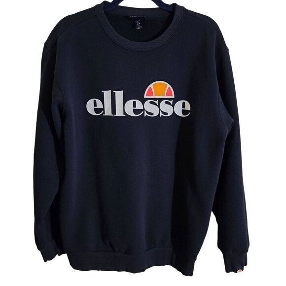 Ellesse Agata Sweatshirt Navy Crewneck Logo Print 90s Size XL - Picture 2 of 10